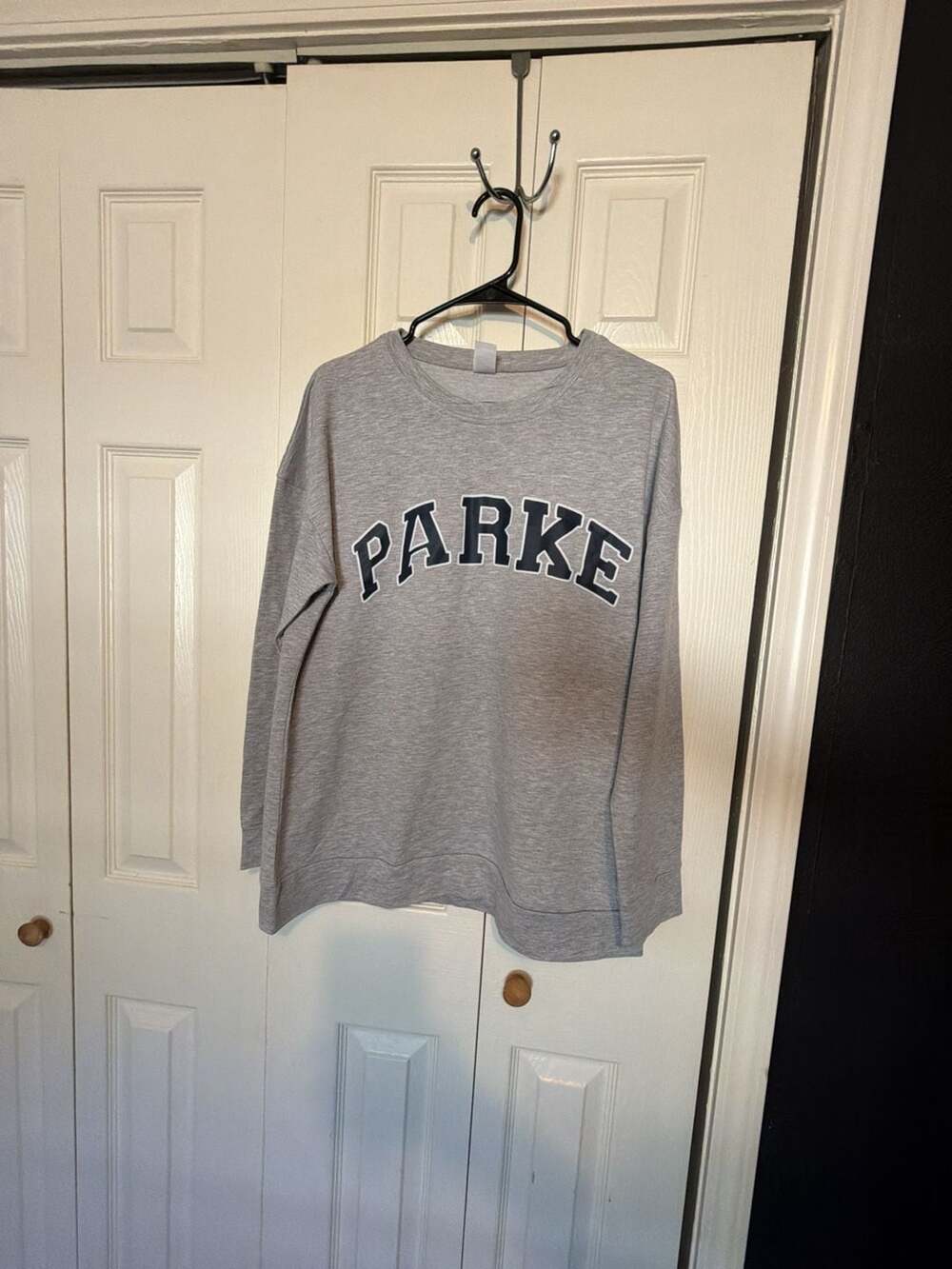 Parke Varsity Crewneck Sweatshirt Size L Grey Embroidered